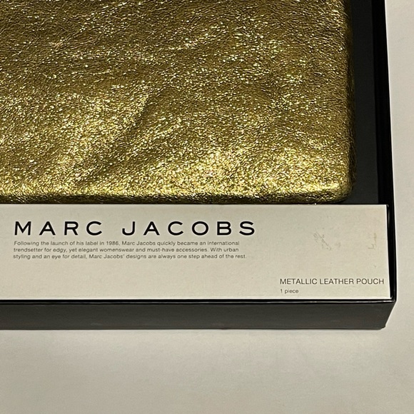 NWT NIB Marc Jacobs Collab Gold Metallic Leather Pouch 9.5” x 7” - Picture 5 of 7